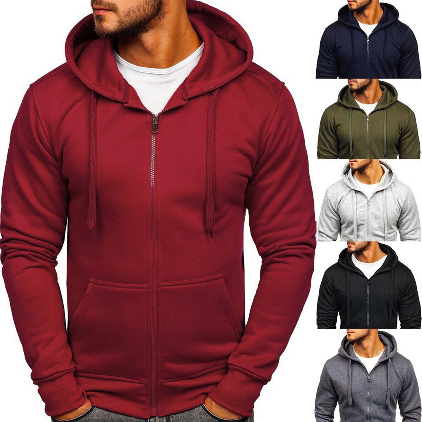 Solid Color Hoodies Zip Up