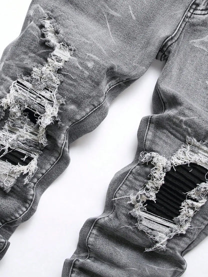 Denim Jeans Streetwear Tearing Patchwork