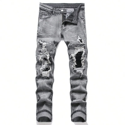 Denim Jeans Streetwear Tearing Patchwork